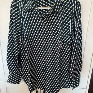 Banana Republic Teal, Black & White Geometric Button-Up